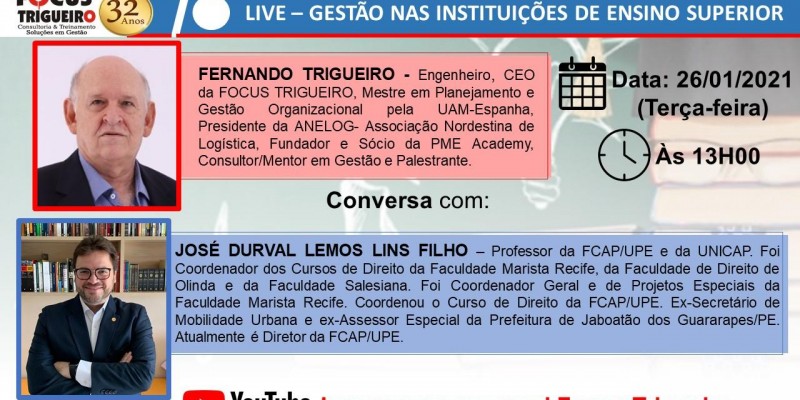 LIVE - GESTÃO NAS INSTITUIÇÕES DE ENSINO SUPERIOR - 26/01/2021 às 13h00