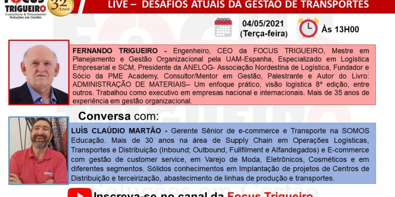 LIVE - DESAFIOS ATUAIS DA GESTÃO DE TRANSPORTES (04/05/2021)