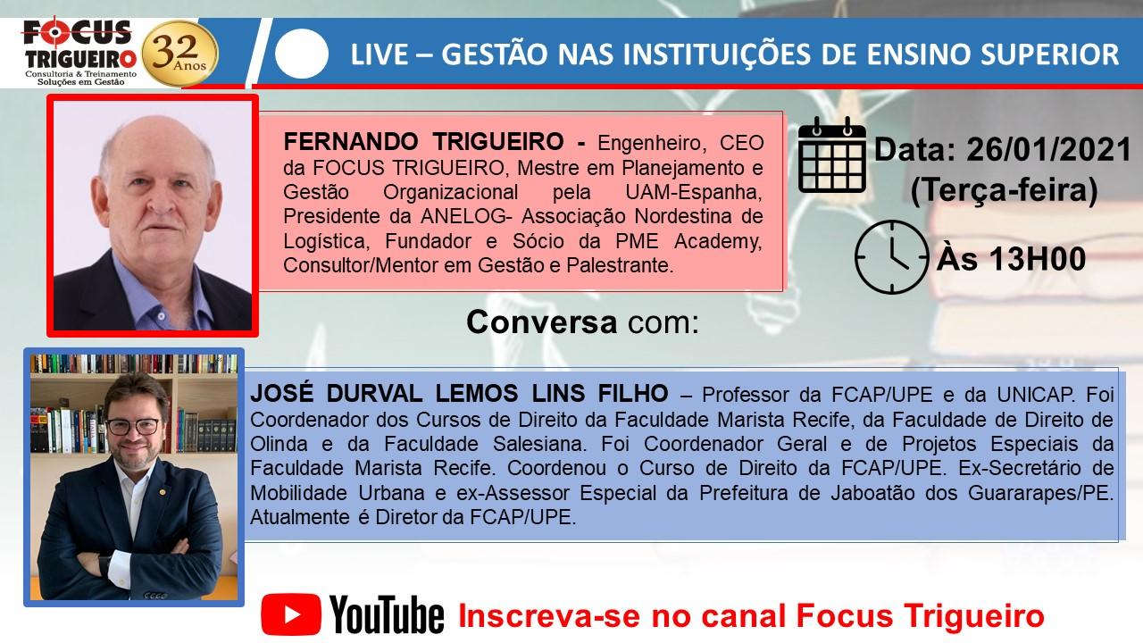 LIVE - GESTÃO NAS INSTITUIÇÕES DE ENSINO SUPERIOR - 26/01/2021 às 13h00